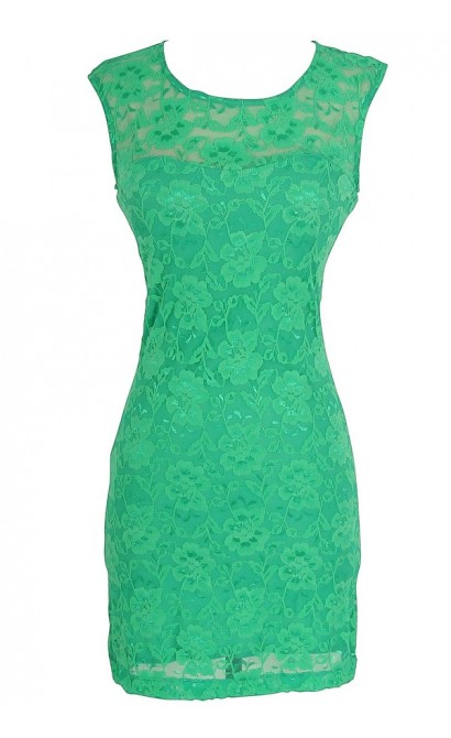 Bold Floral Lace Dress in Emerald Green